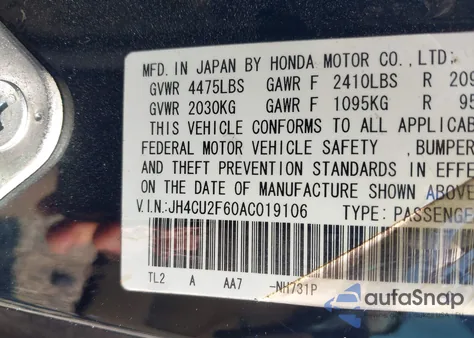2010 Acura Tsx 2.4 z USA, uszkodzony, nr VIN JH4CU2F60AC019106